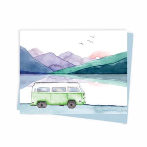 Westfalia and lake greeting card, ecofriendly Made in Montreal Canada - Lac et westfalia Carte de souhaits, ecoresponsable Fait au Québec