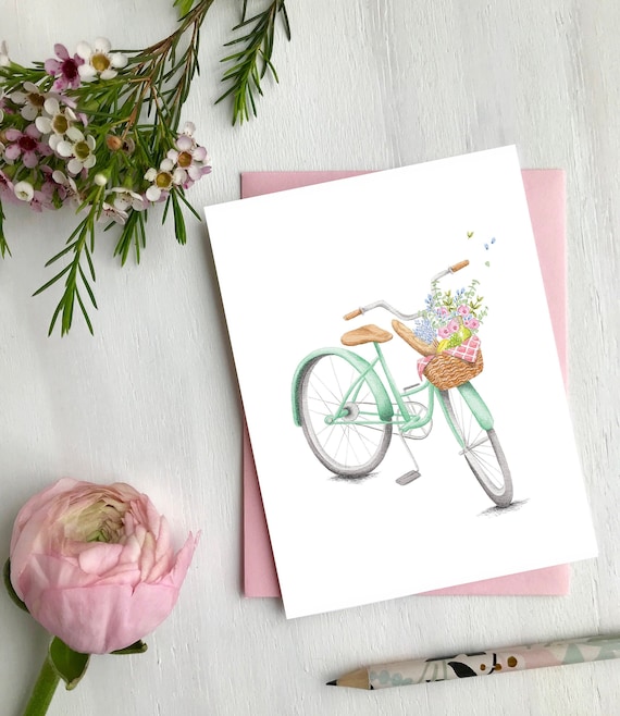 Greeting card Bicycle Spring summer, made in Quebec, Canada - Carte de souhaits bicyclette Fait au Québec, fait au Canada été printemps