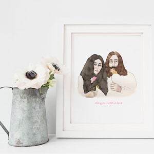 Love art print John lennon and Yoko - All you need is love - Affiche amour Hobeika Art