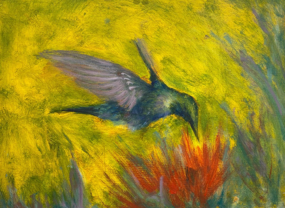 Original 9x12” Oil Painting on Panel, Hummingbird in Flight - Etsy