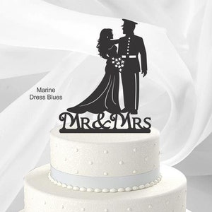 Wedding Cake Topper, Choose Military Uniform, Marine, Army, Navy, Airforce, Acrylic [CT9m]