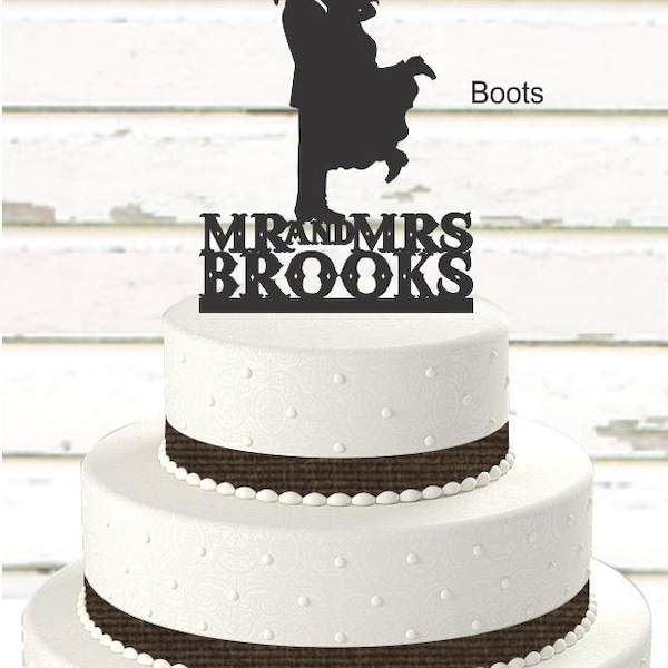 Country and Western Wedding Cake Topper, Cowboy Hat and Boots, Personalized with Name [CT17wn]
