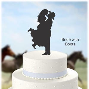 Country Western Wedding Cake Topper, Cowboy Hat, Bride in Boots or Heels, Groom Lifting Bride, Acrylic [CT17h]