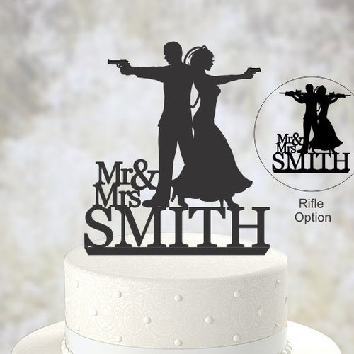 Wedding Cake Toppers Armed Couple silhouette cake topper Rifle Wedding