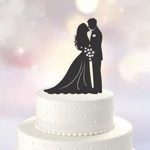 About to Kiss , Wedding Cake Topper, Bride Carrying Bouquet, Name & Heart Option [CT38kn]
