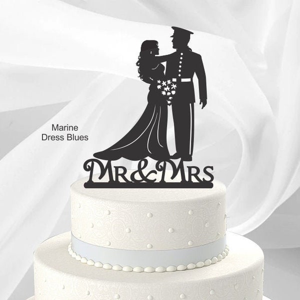 Wedding Cake Topper, Choose Military Uniform, Marine, Army, Navy, Airforce, Acrylic [CT9m]