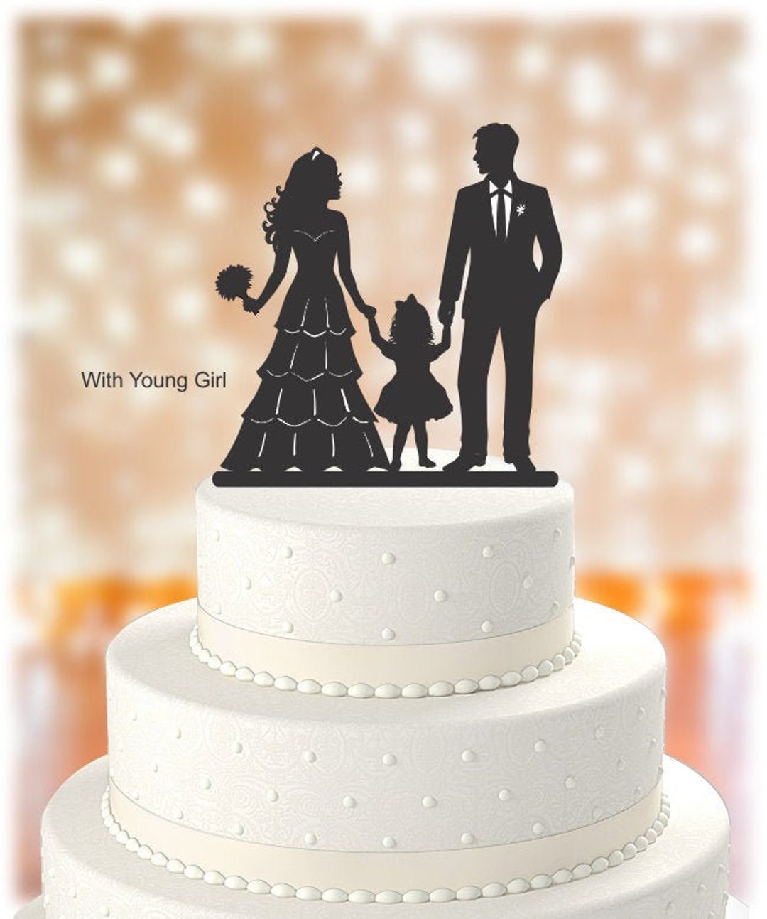 Wedding Cake Topper, Bride and Groom With Little Boy or Little Girl ...