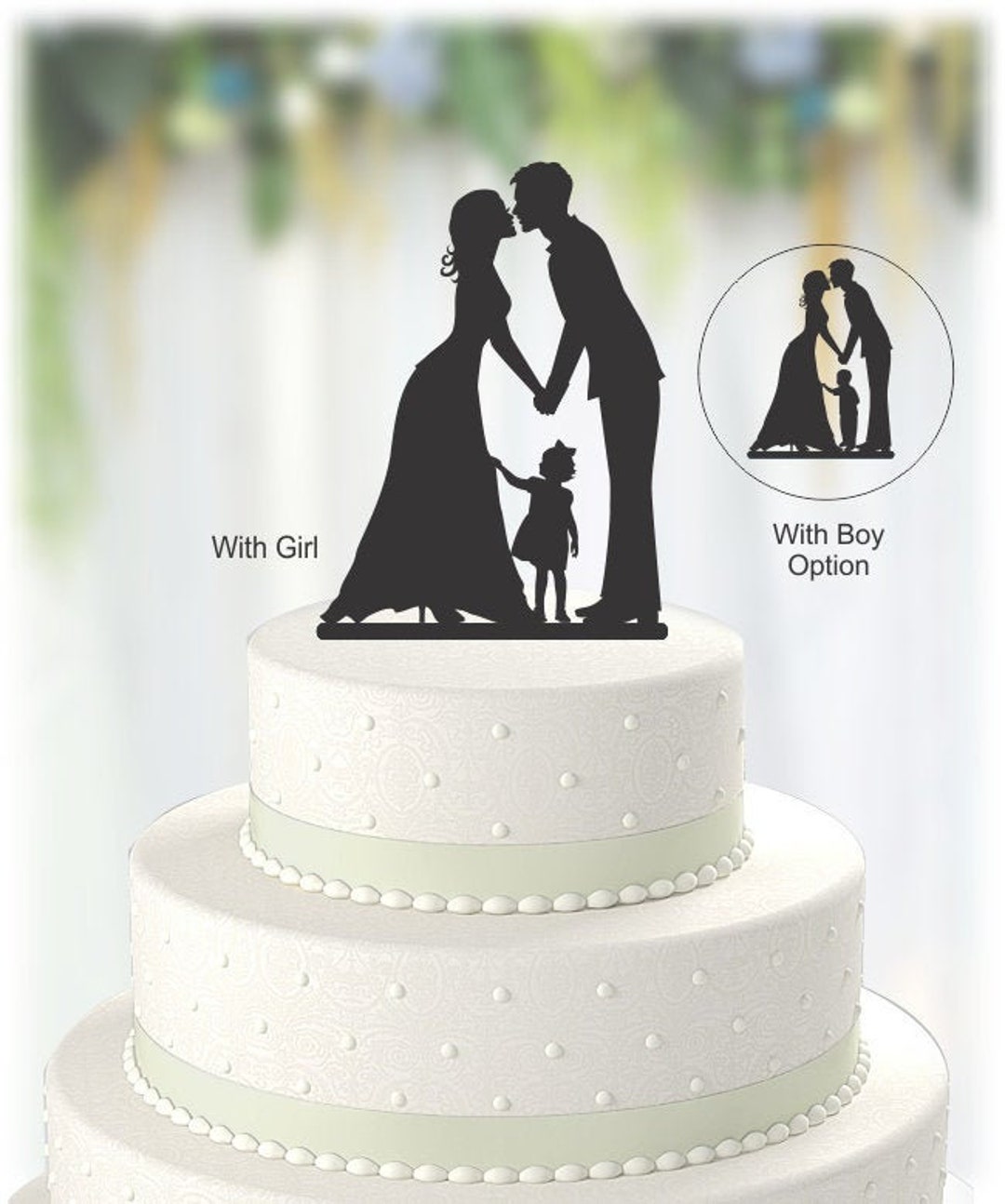 Wedding Cake Topper, Groom and Bride With Little Girl or Boy, Family ...