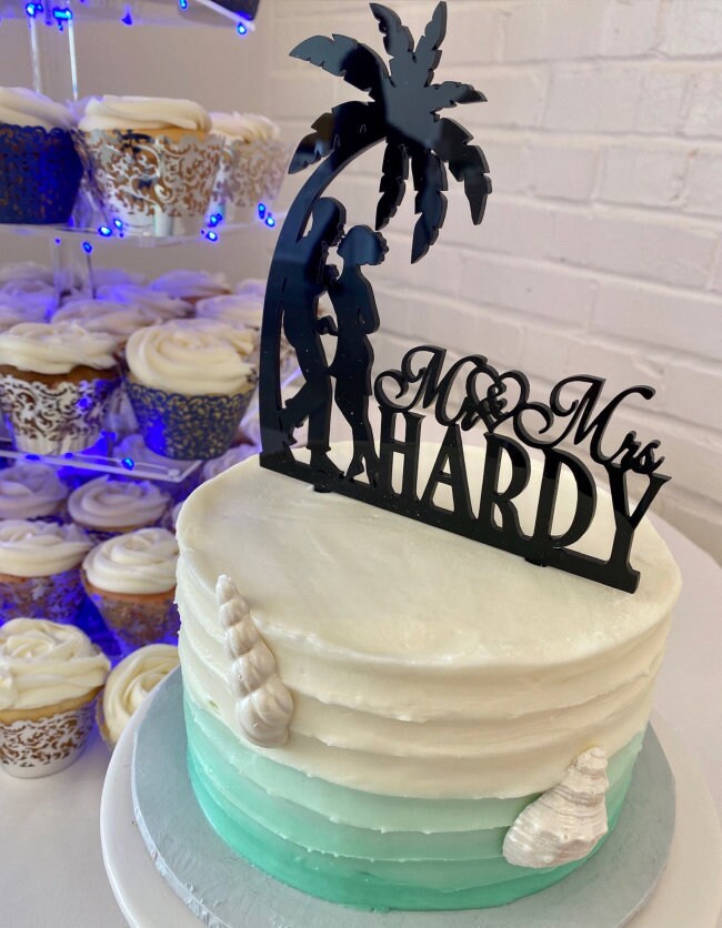 Wedding Cake Topper, Bride and Groom Kissing Under a Tree of Life, Palm ...