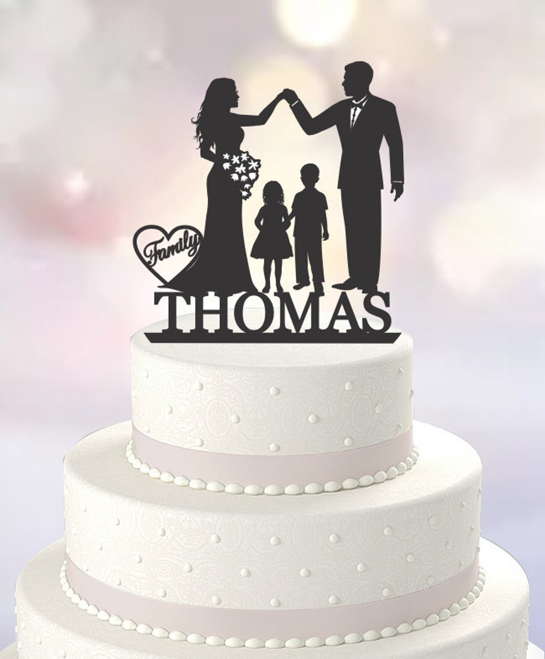 Wedding Cake Topper Family Cake Topper With Name, Bride, Groom, Two