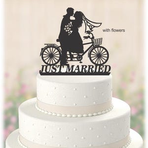 Wedding Cake Topper, Just Married, Recien Casados, Bride and Groom on Bicycle - Acrylic [CTb42]