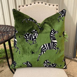 Velvet Dancing Zebra pillow covers in Emerald