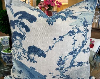 Botanical Chinoiserie Pillow Cover:  Zen Indigo Color Oriental Print