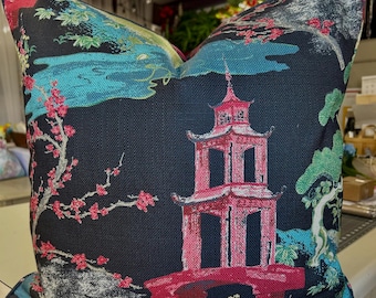 Pagoda Chinoiserie Pillow Cover: Oriental Zen Regal Color Pillow
