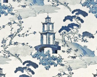 Pagoda Chinoiserie Pillow Cover: Oriental Zen Indigo Color