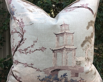 Pagoda scene pillows// Zen Flax// Cover Only