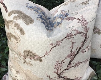 Botanical Scene Pillow Covers  //  Made-to order // Zen - Flax Color