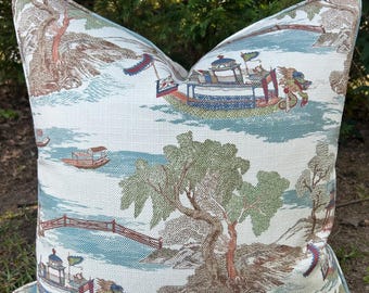 Dragon Boat Print Pillow Cover, Oriental Decor (Cover Only)