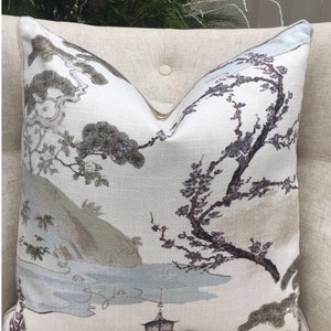 Botanical Chinoiserie Pillow Cover  // Oriental Pillow // Zen Pearl Color // Made to Order // Cover Only