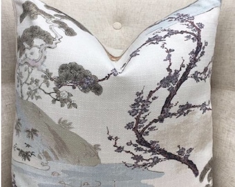 Botanical Chinoiserie Pillow Cover: Oriental Zen Pearl Color