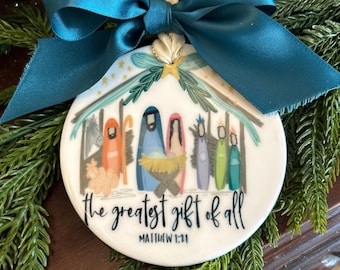 Handcrafted Nativity Ornament, Sublimated Ceramic Disc