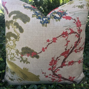 Botanical Chinoiserie Pillow Cover //  Botanical Pillow Cover // Zen Linen  // Oriental Pillow // Made to Order