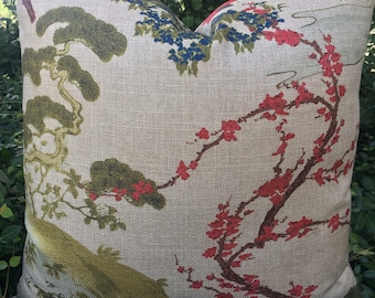 Botanical Chinoiserie Pillow Cover: Oriental Zen Linen Color
