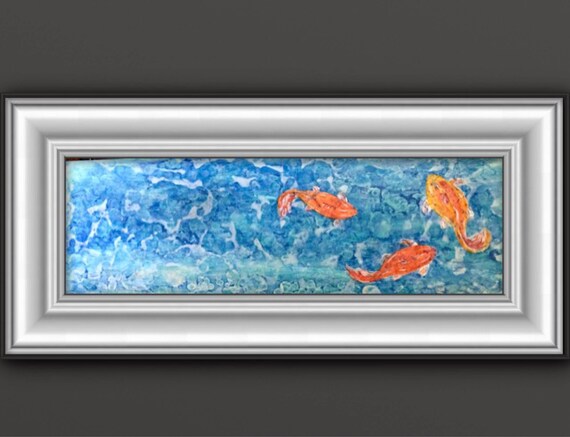 Koi , (55"x18") trio, aquatique , decor, eau, bassin, décoration , décor , détente , aquarium , koi orange, , koy