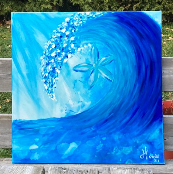 Star of the sea… Beautiful vivid painting, shades of blue, magnificent 24x24 canvas,