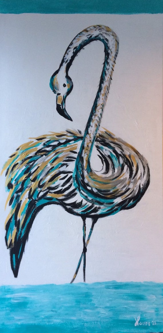 Be bold, be different, be yourself!!! Blue silver and gold Flamingo . 48x24 inches