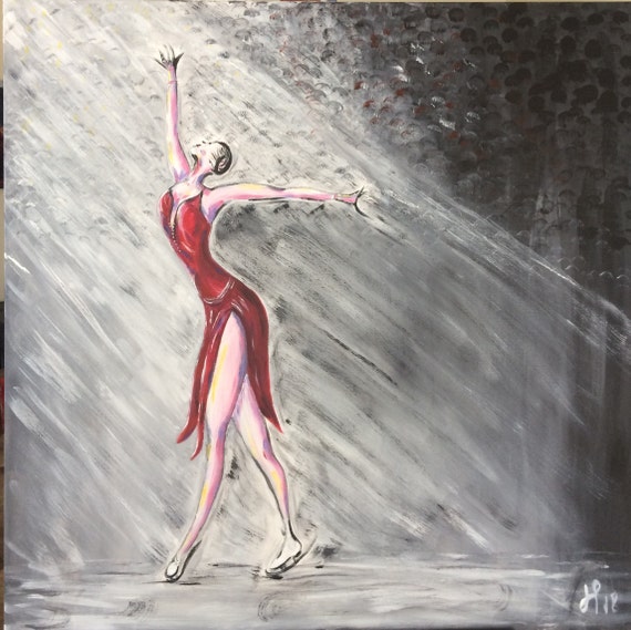 THE WINNER!  (36"X36")Original painting, figure skating, stage, classic, art, new, modern, pin ups ,signed, deco, wall