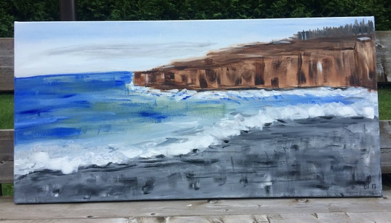 ANTICOSTI LA MAGNIFIQUE, (36x18 inches) bord de mer, nature, sea, blue, island, ile, original, signed, landscape, beach, plage