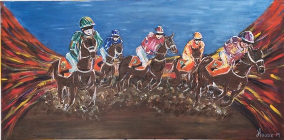 Horse Racing, (24x48 inches) beautiful painting