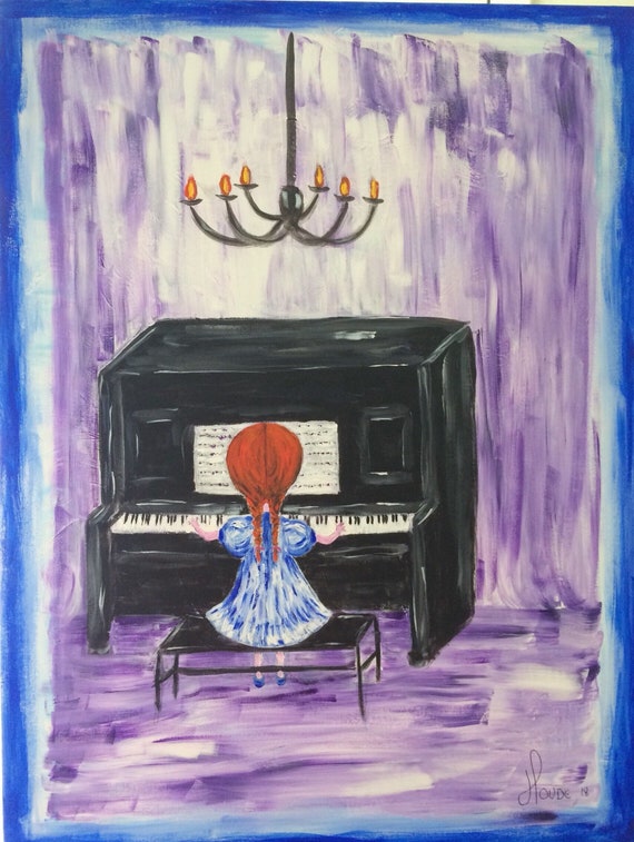 The young pianist,(30"X40")  ,original, painting , modern, moderne, toile, far west, décoration , deco, interiors , piano