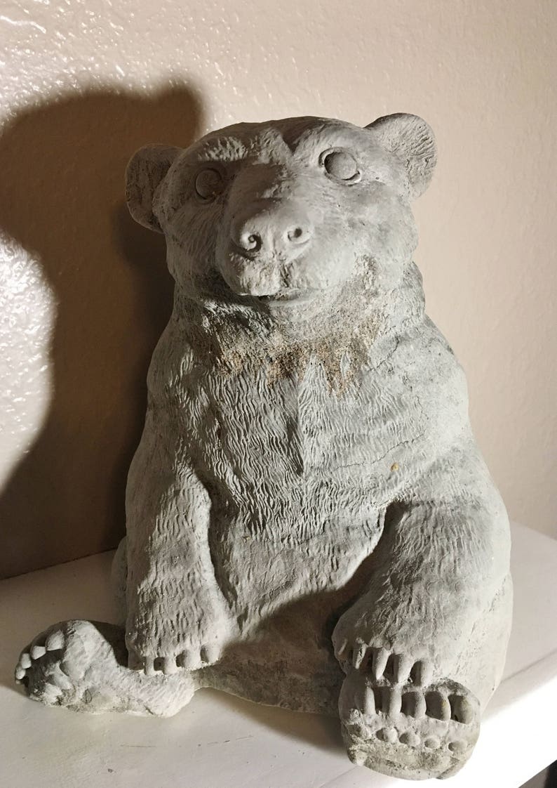 Concrete Bear cub garden statue Etsy