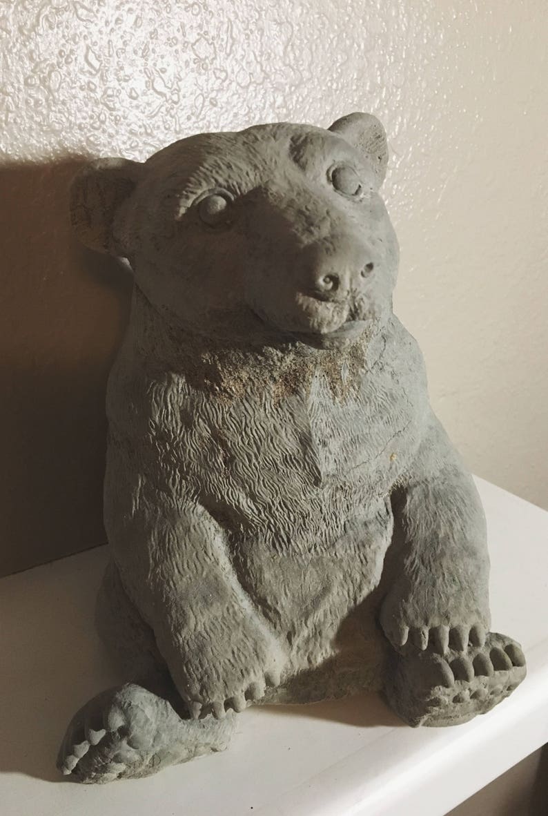 Concrete Bear cub garden statue Etsy
