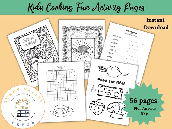 Kids Cooking Activity Pages, Fun Food Puzzles (Digital Download)