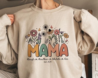 Sudadera de abuela con flores silvestres personalizada, camiseta de abuela con flores, sudadera de abuela, sudadera para el día de la madre, regalo para abuela
