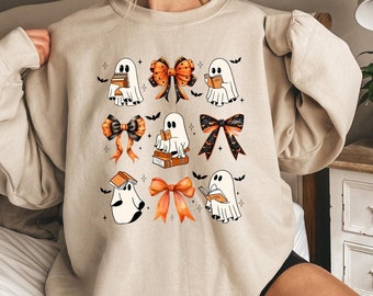 Geist Lesebücher Pullover, Bücherwurm Halloween Sweatshirt, Halloween Lehrer Geschenk, Bibliothekar Halloween Hoodie, Geist Rundhalsausschnitt