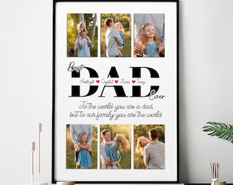 Gepersonaliseerde papa collage print, aangepaste papa en dochter fotocollage kunst aan de muur cadeau, eerste vaderdagcadeau van vrouw, papa's verjaardagscadeau