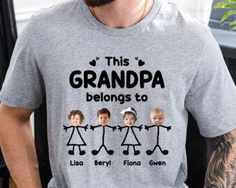 Gepersonaliseerd T-shirt van deze vader hoort bij – aangepaste kindernamen voor vader, opa of papa, uniek cadeau van kleinkinderen, Vaderdag-shirt 2025