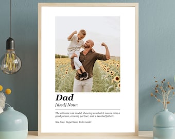 Impresión personalizada de definición de papá, foto personalizada de papá e hija, regalo del día del padre, primer regalo del día del padre de la esposa, regalo de cumpleaños para él