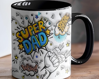 Gepersonaliseerde Super Dad First Bump 3D opgeblazen effect accentmok, Vaderdagcadeau aangepaste kindernamen, verjaardagscadeau voor papa, papa, hem