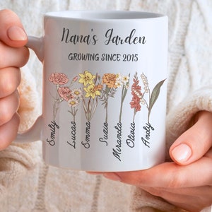 Personalized Grandma's Garden Mug, Custom Birth Flowers and Grandkids' Name Coffee Mug, Best Mother's Day Gift, Gift for Nana, Gift for Mom