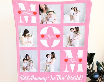 Personalized Photos Flannel Mom Blanket, Custom Quote and Message Blanket, Custom Blanket for Mom, Mother Day Gift for Mom, Gift for Grandma