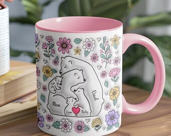 Personalized Bear Family Mug, Custom Bear Coffee Mug, Family Names Mug, Gift for Mom Dad, Cute Bear Family Gift, Up to 5 Kids