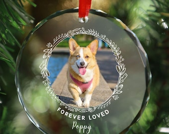 Pet Memorial Glass Ornament - Forever Loved, Personalized Photo Sympathy Keepsake