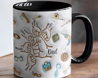 Personalized 3D Inflated First Bump Dad Mug, Custom Kids’ Names Coffee and Tea Cup, Father’s Day, Birthday Gift for Grandpa & Papa