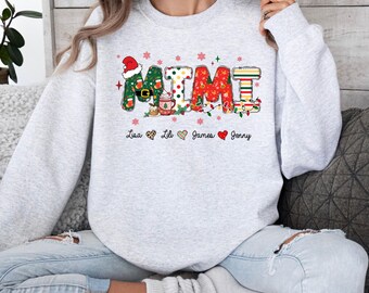 Personalized Christmas Sweatshirt, Custom Title and Grandkids Names, Ideal Christmas Gift for Her