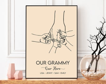 Personalized Mother's Day Gift Grandma Holding Hands Print, Custom Grandkid Name Father Day Gift for Papa Grandpa, Family Gift from Grandkid